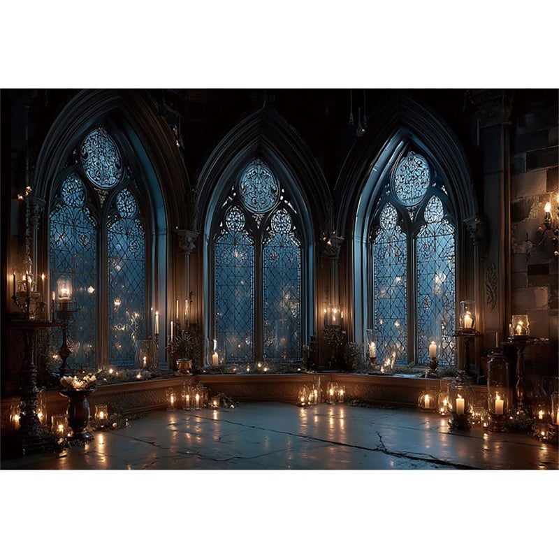 Baocicco Vintage Castle Wall Backdrop Photography 7x5ft Night Candlelight Gothic Fantasy Castle Ancient Arch Window Background Halloween Backdrops Wedding Birthday Party Decorations Props Video - Image 1