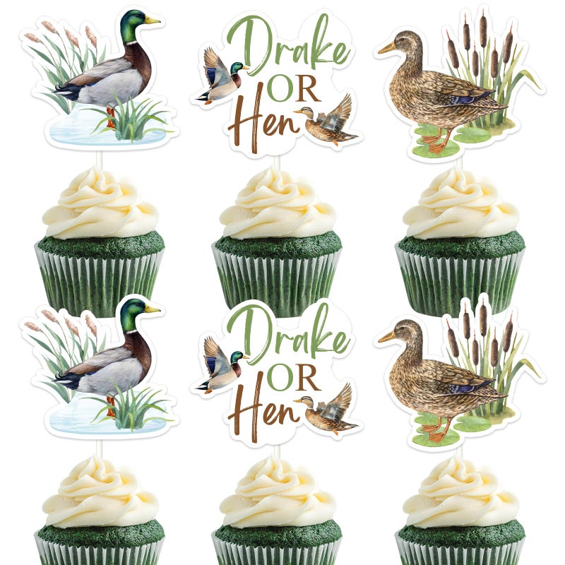 Balterever Mallard Duck Gender Reveal Decorations 24PCS Drake Or Hen Gender Reveal Cake Cupcake Toppers Duck Hunting Baby Shower Table Decorations for Drake or Hen Supplies - Image 3