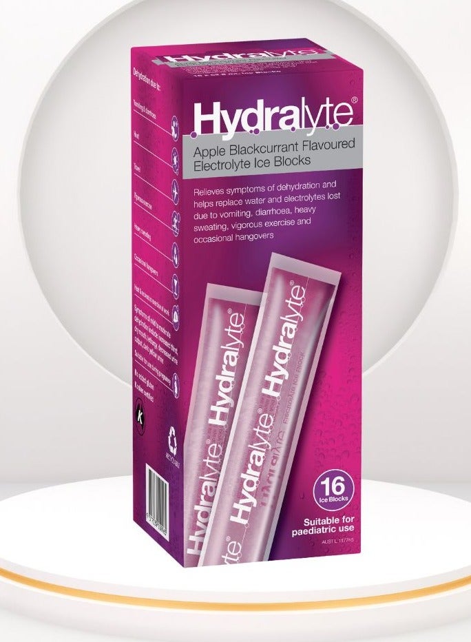 Hydralyte Apple Blackcurrant Flavoured Electrolyte Ice Blocks - 16 sachets - Image 1