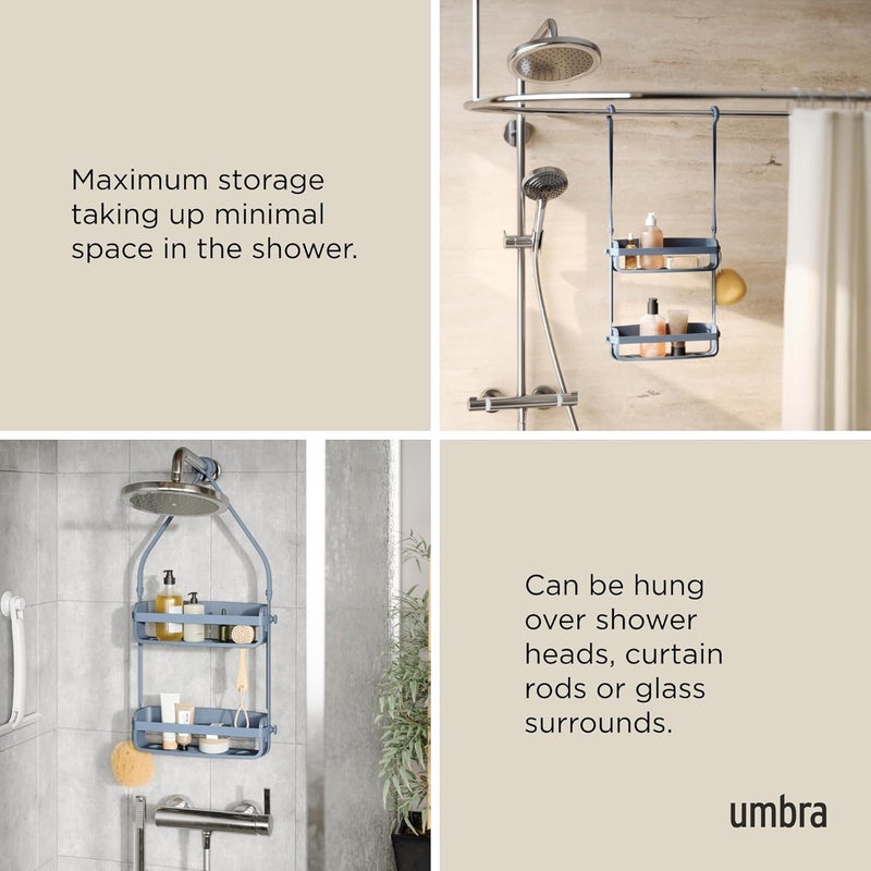 UMBRA Flex Hanging Shower Caddy with 2 Shelves, Bathtub Shelf and Bathroom Organizer, Slate Blue - Image 4