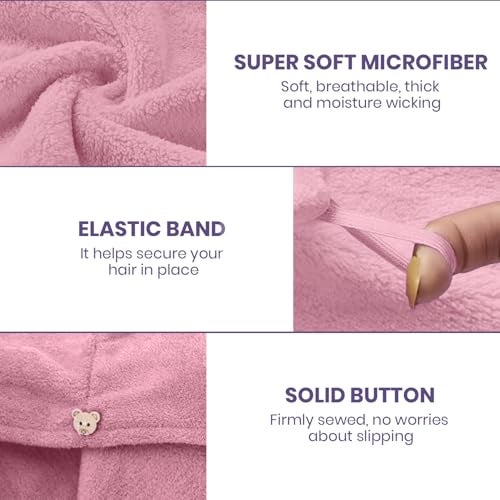 MAXOSHINE Hair Towel Wrap for Women-Quick Drying Microfiber Towel for Hair with Elastic Loop for Tying-Super Absorbent Head Towels Wrap for Ladies Hair Turban (Pack of 1-Assorted-Grey/Pink) - Image 4