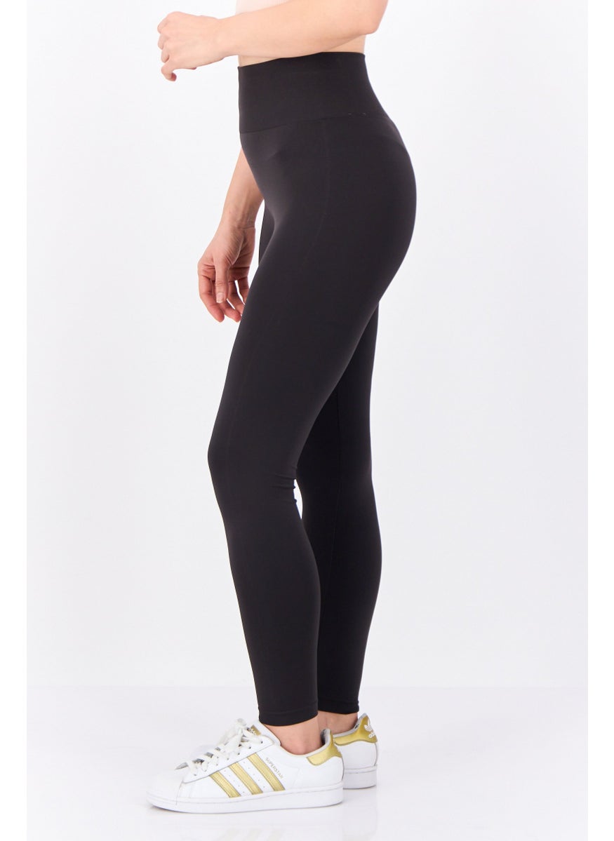 Bershka Women Seamless Plain Leggings, Black  - Image 2