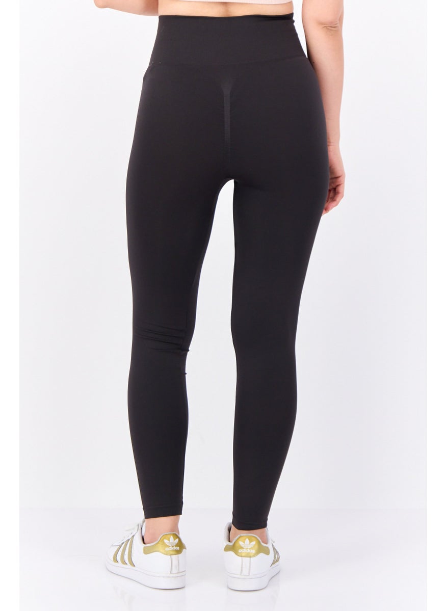 Bershka Women Seamless Plain Leggings, Black  - Image 3