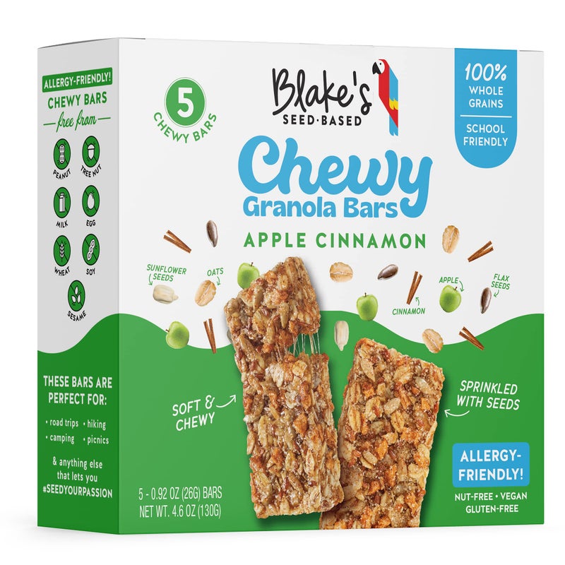 Blake's Seed Based Blake’s Seed Based Chewy Granola Bars - Apple Cinnamon (5 Count), Vegan, Gluten Free, Nut Free & Dairy Free, Healthy Snacks for Kids or Adults, School Safe, Low Calorie Soy Free Snack - Image 1