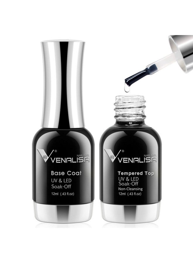 V VENALISA Venalisa 2 Pcs No Wipe Tempered Gel Top Coat And Base Coat Set Gel Nail Polish Soak Off Uv Led Nail Gel Polish Nail Art Starter Manicure Salon Diy At Home  - Image 1