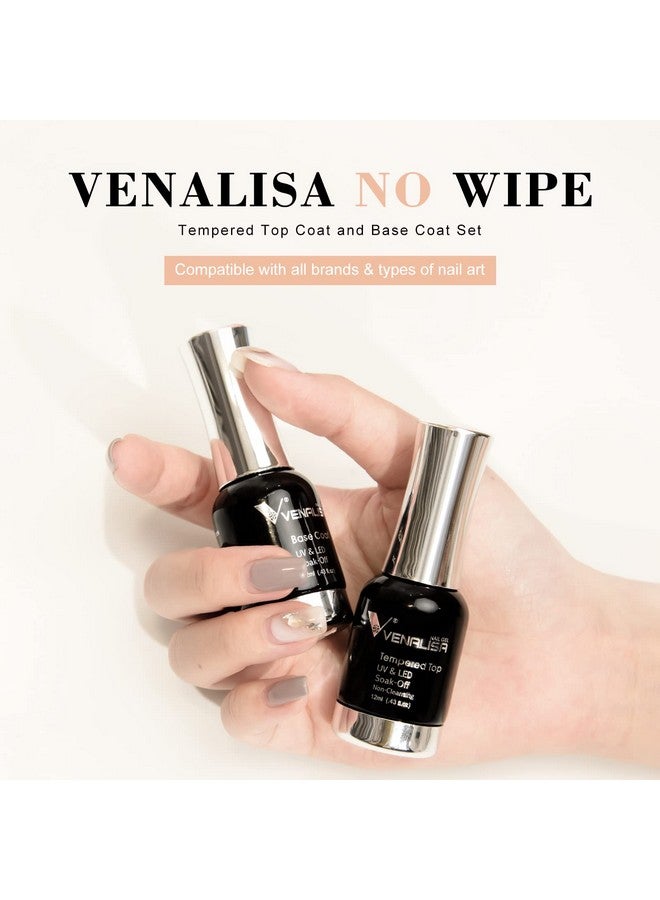 V VENALISA Venalisa 2 Pcs No Wipe Tempered Gel Top Coat And Base Coat Set Gel Nail Polish Soak Off Uv Led Nail Gel Polish Nail Art Starter Manicure Salon Diy At Home  - Image 2