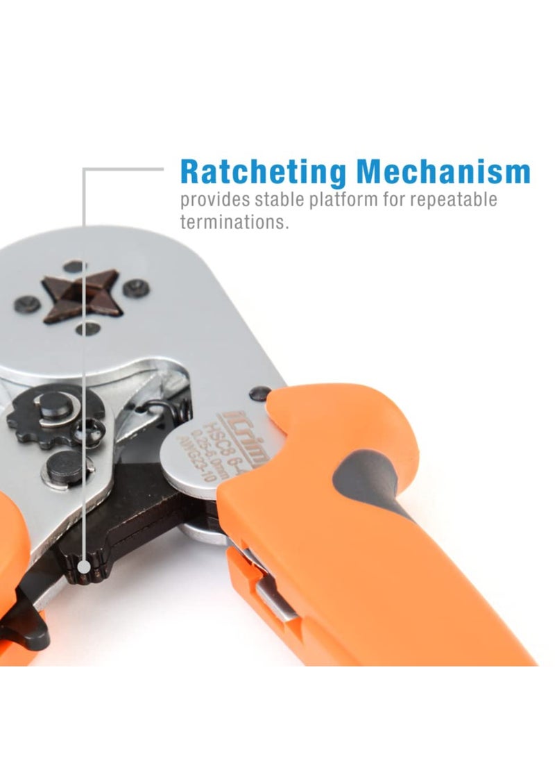 Excefore - Wire Ferrule Crimping Tool, Square Self-Adjustable, for AWG23-10 Bootlace End-Sleeves Ferrule, Ratcheting Wire Crimping Plier - Image 1