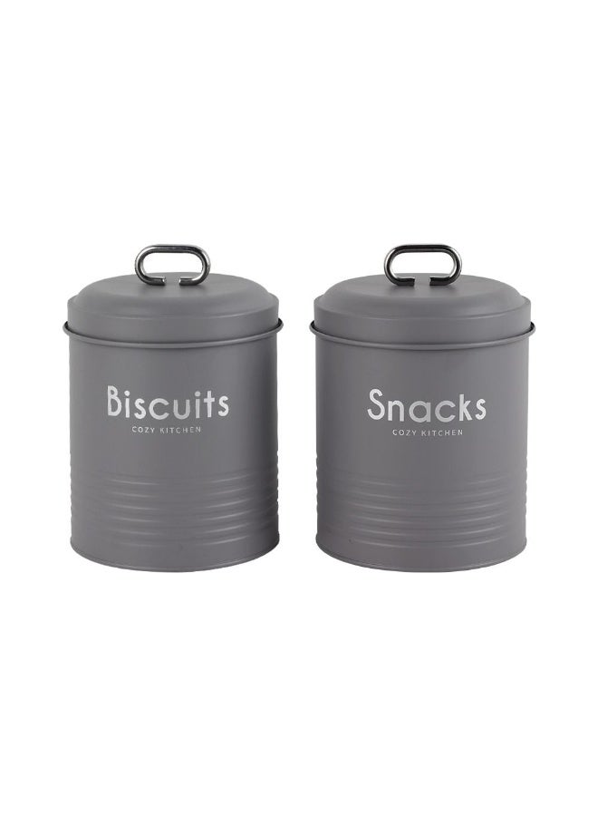 DANUBE HOME Gravitas 2-Piece Metal Storage Jar Set – Durable & Stylish Storage Containers, Airtight, Rust-Resistant, Perfect for Kitchen Organization, Pantry Storage & Home Use Grey -2000Ml  - Image 2