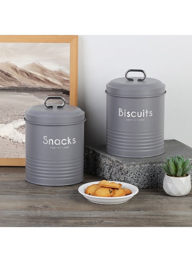DANUBE HOME Gravitas 2-Piece Metal Storage Jar Set – Durable & Stylish Storage Containers, Airtight, Rust-Resistant, Perfect for Kitchen Organization, Pantry Storage & Home Use Grey -2000Ml  - Image 1