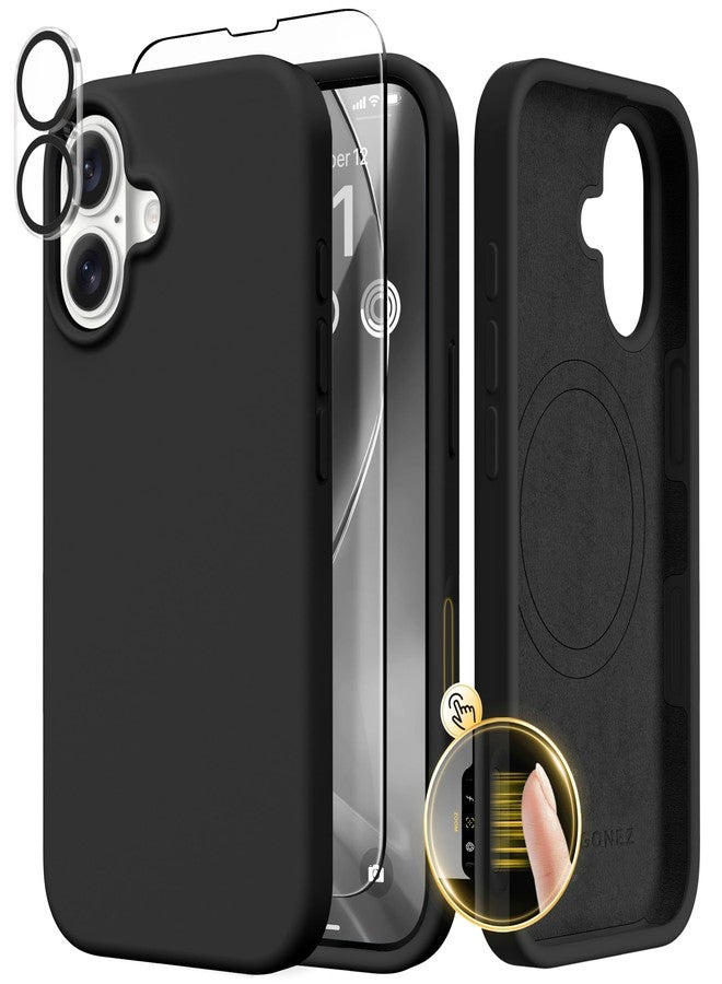 GONEZ Magnetic for iPhone 17 Case, Compatible with MagSafe, [Screen Protector + Camera Lens Protector], Liquid Silicone Anti-Scratch Shockproof Protective Phone Case, Black - Image 1