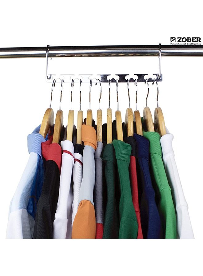 ZOBER Magic Hook Hangers Wonder Metal Hangers Space Saving, Hanger Organizer, Chrome Metal Hooks Suitable with All kind of Hangers (2 Pack, Metal (Silver)) - Image 2