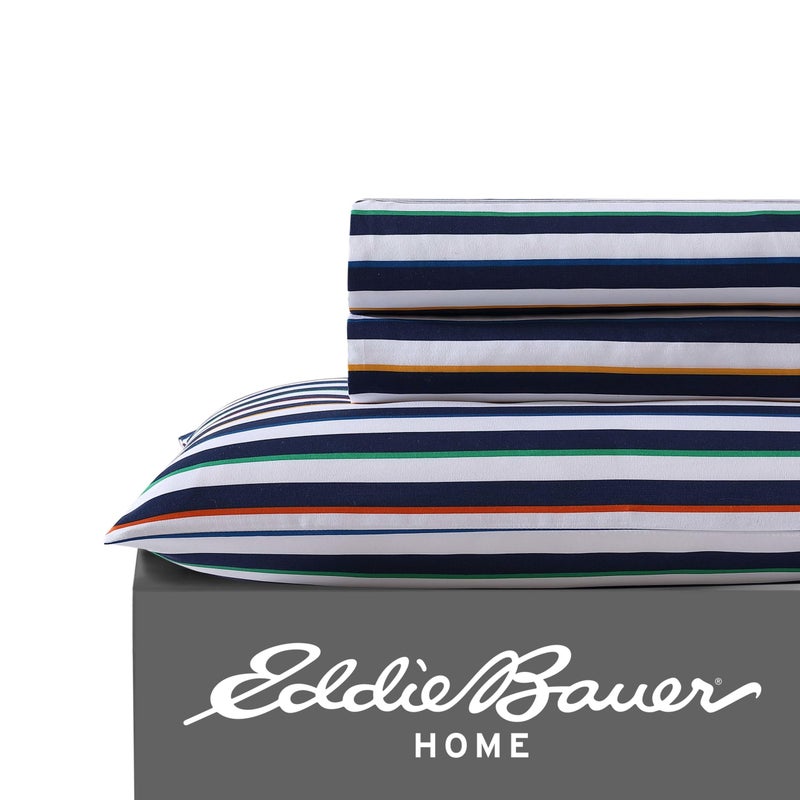 Eddie Bauer Kids - Twin XL Sheets  Stain Resistant Kids Bedding  Ideal for Toddler Bedding Set (Stripes Game Blue  Twin XL) - Image 1