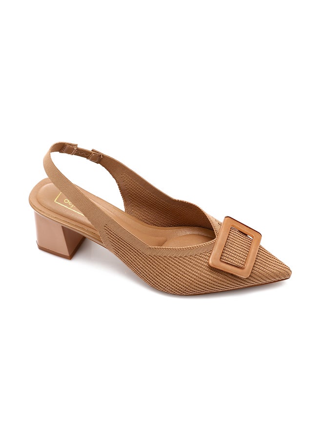 DejaVu Dark Nude Decorative Buckle Ribbed Slingback Pump  - Image 5