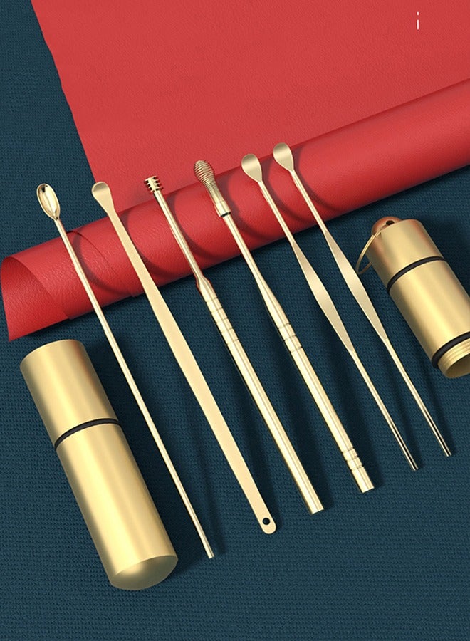 Generic 1 Set Ear Pick Tool Cleaning Artifact Multifunction Stainless Steel Travel(Golden)  - Image 1