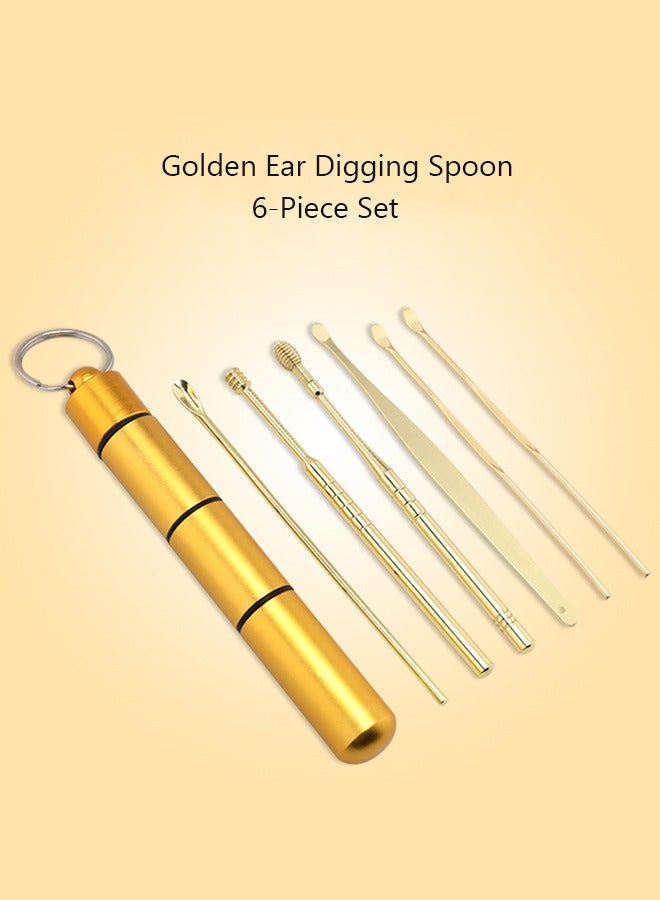 Generic 1 Set Ear Pick Tool Cleaning Artifact Multifunction Stainless Steel Travel(Golden)  - Image 2