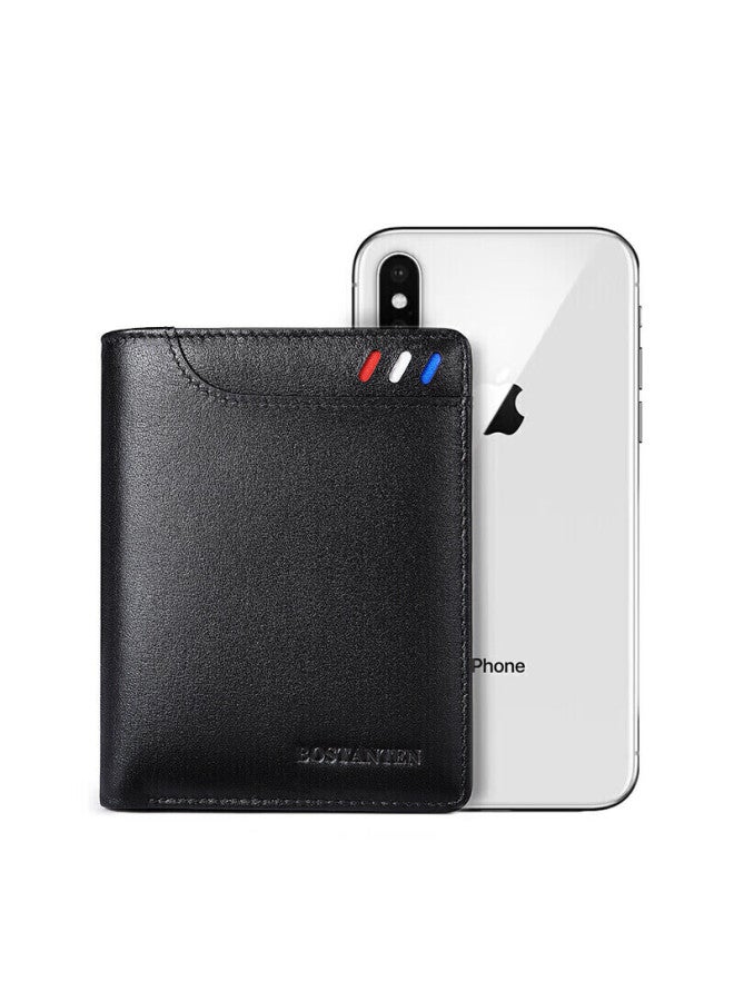 Bostanten Bosidandun Men's Wallet, Top-grain Leather, Business Short Style, Multifunctional, Vertical Casual, Contrasting Color, Zipper, Student Card Holder For Men - Image 5