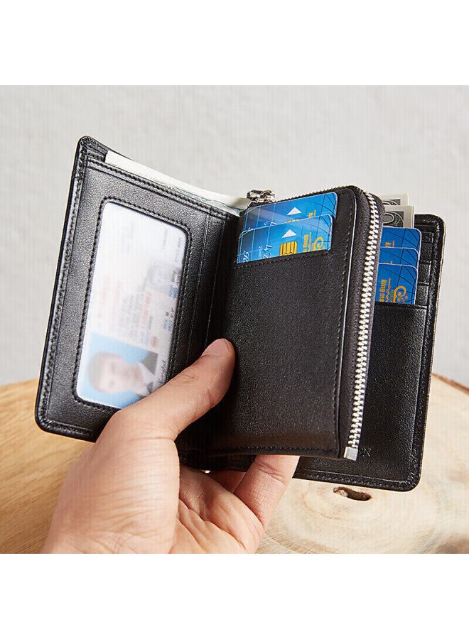 Bostanten Bosidandun Men's Wallet, Top-grain Leather, Business Short Style, Multifunctional, Vertical Casual, Contrasting Color, Zipper, Student Card Holder For Men - Image 4