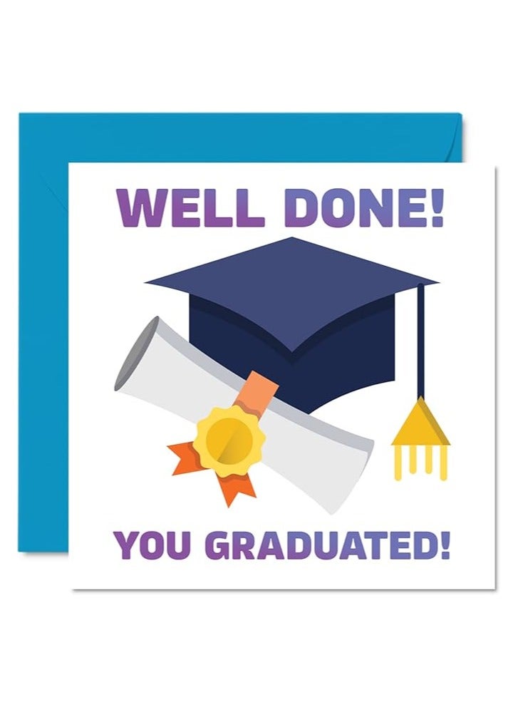 Well Done Cards - Congratulations Graduation - Graduated, Good Luck Gifts Exam School Card GCSE Uni, 145mm x 145mm Good Luck Charm Greeting Cards for Student Friends Family Exams