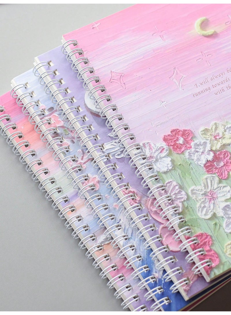 Generic 4-Pack A5 Spiral Notebooks – 60 Sheets / 120 Pages Each, Thick Lined Paper, Durable 360° Binding, Oil Painting-Inspired Covers with Starry Sea & Spring Peach Styles – Vintage Aesthetic Journals for School, Office, or Gift Use  - Image 3