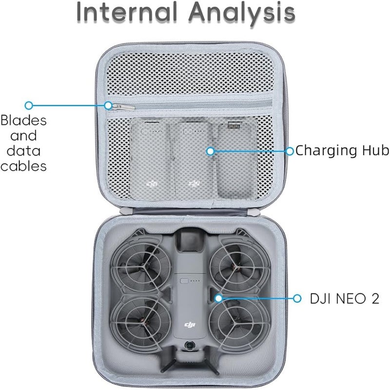 Grey Hard Shell Waterproof Travel Case Compatible with DJI NEO 2 with Accessory Compartment - Image 4