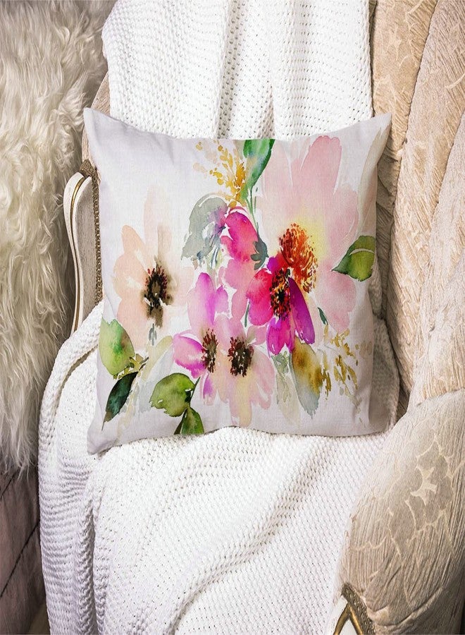 Solekla 12x20 Inches Pillow Covers Rustic Farmhouse Decor Beautiful Watercolor Flower Pillowcases Cotton Linen Pink Floral Throw Pillow Case Cushion Cover for Sofa Couch Bedroom - Image 3