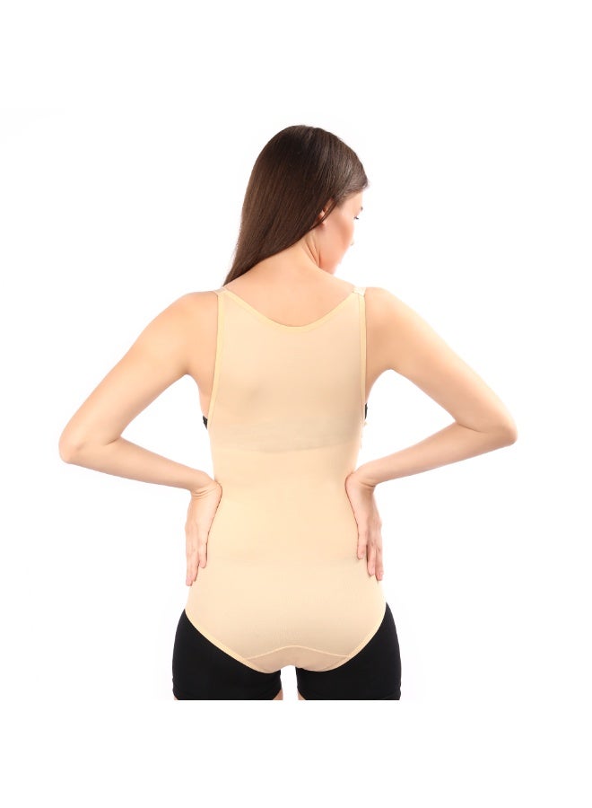Sedra Shapely Women's full body shaper with straps for tummy control, waist shaping, and bust support; shapewear with medium to high compression and a front zipper; comfortable, discreet design under clothing; beige - Image 3