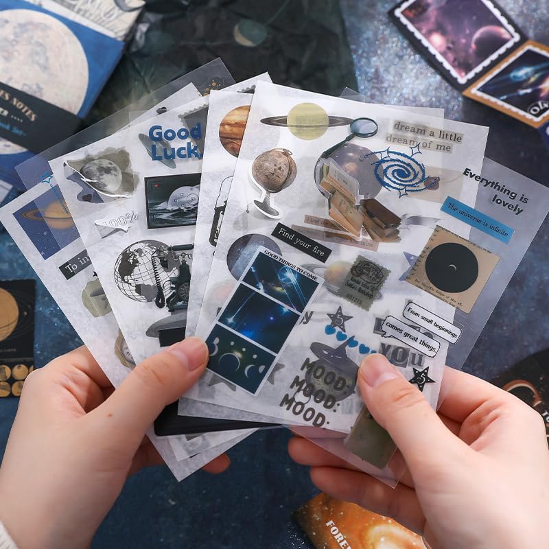 WEMOL 346Pcs Vintage Journal Scrapbook Pack Kit for Art Journaling Bullet, Planners DIY Paper Stickers, Craft Kits Notebook, Collage Album Aesthetic Sticker (Space Black) - Image 4