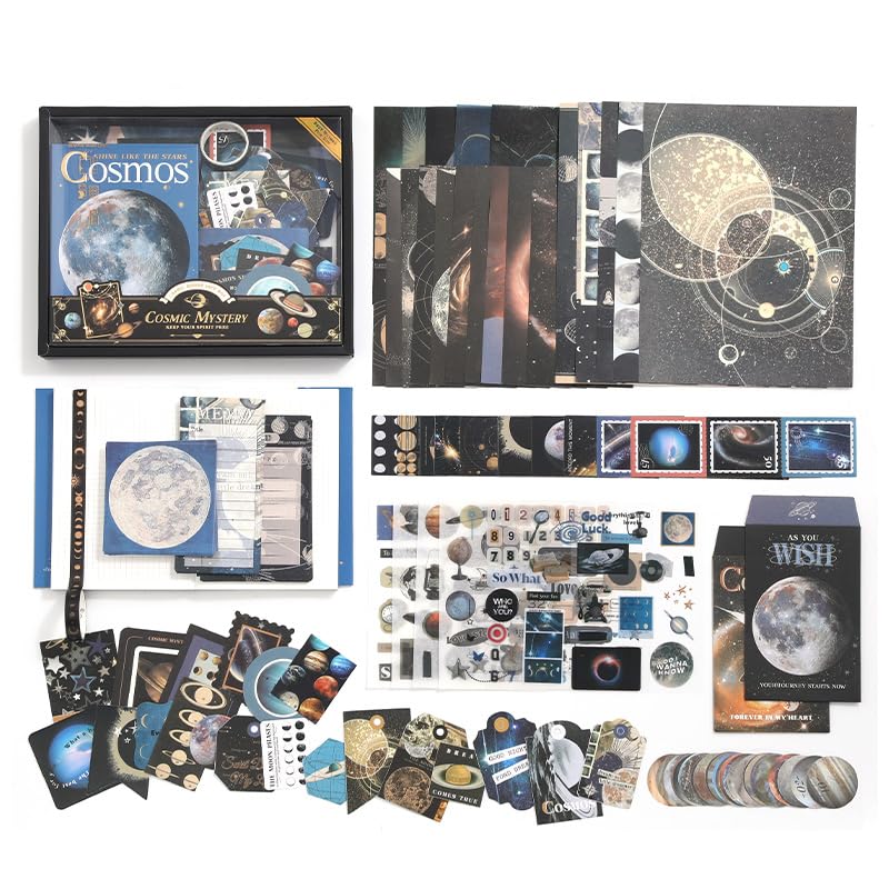WEMOL 346Pcs Vintage Journal Scrapbook Pack Kit for Art Journaling Bullet, Planners DIY Paper Stickers, Craft Kits Notebook, Collage Album Aesthetic Sticker (Space Black) - Image 5