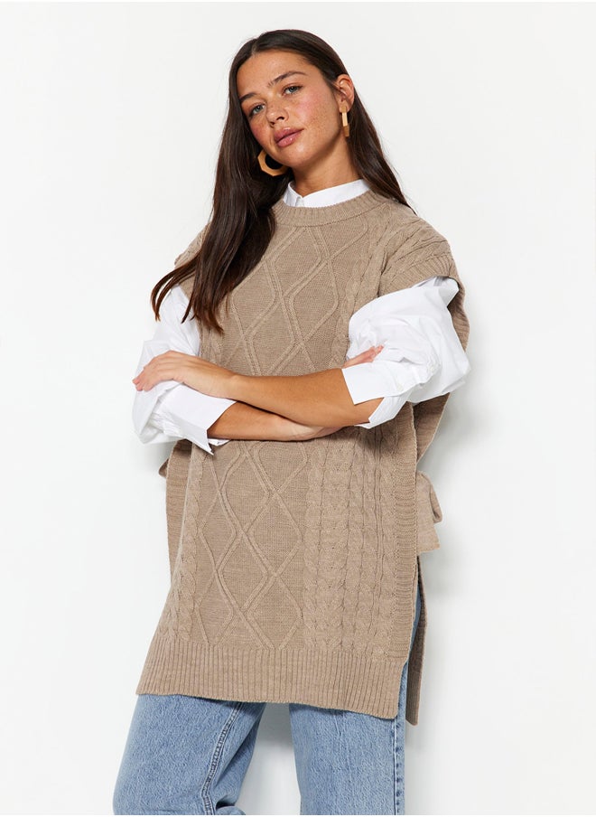 trendyol - Tie Stone Waist Braided Knitwear Sweater TCTAW22UV0018 - Image 1