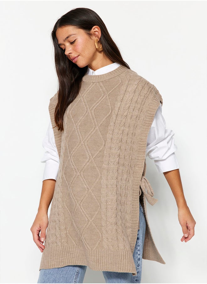 trendyol - Tie Stone Waist Braided Knitwear Sweater TCTAW22UV0018 - Image 1