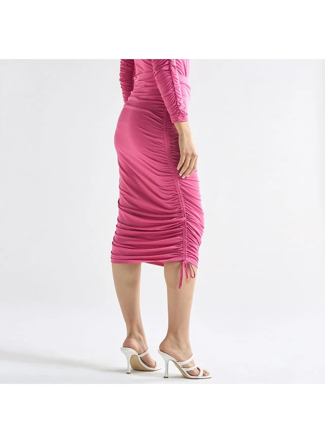 Splash FAV Ruched Midi Pencil Skirt with Zip Closure and Tie-Ups