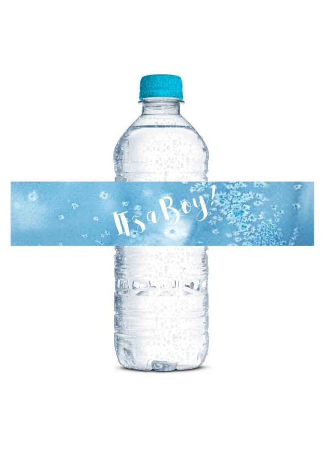 Amanda Creation Blue Watercolor It's a Boy Baby Shower Waterproof Water Bottle Sticker Wrappers 20 Wrap Around Labels Sized 1.75" x 8.5" by - Image 1