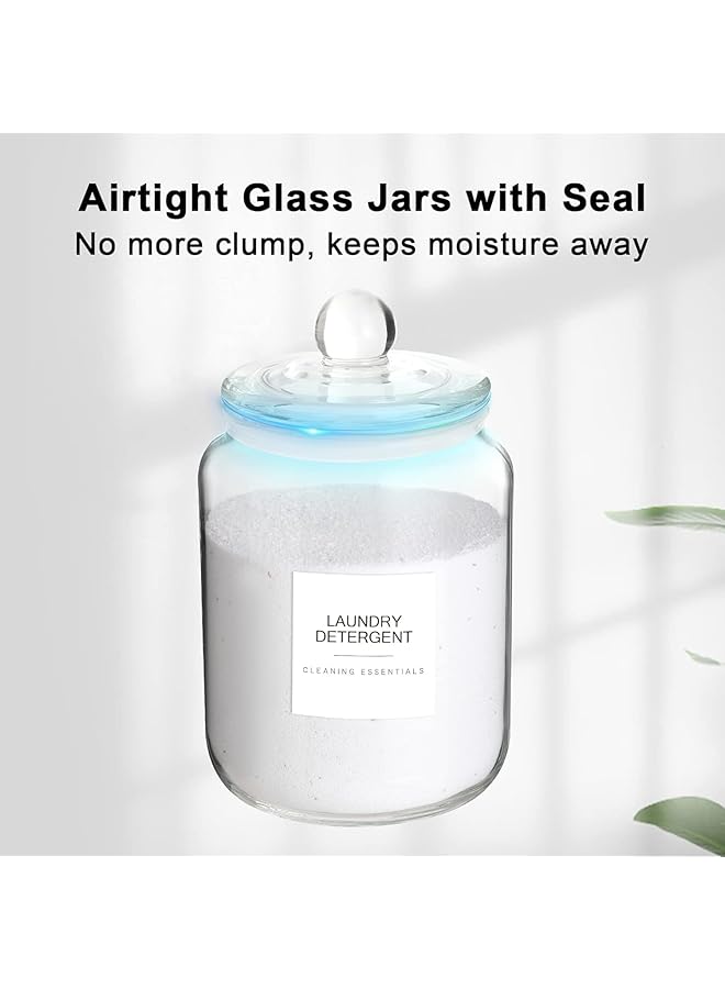 هوكور مرطبان زجاجيان مع غطاء وملصقات وملاعق. حاويات زجاجية لتنظيم وتخزين غرف الغسيل، مع مرطبان زجاجي محكم الإغلاق سعة نصف جالون، وحامل لمنظفات الغسيل، وكبسولات، وحبيبات معطرة. - Image 4