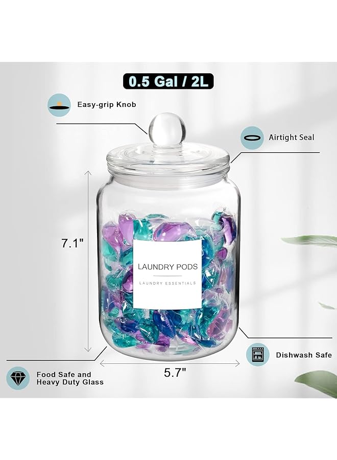 هوكور مرطبان زجاجيان مع غطاء وملصقات وملاعق. حاويات زجاجية لتنظيم وتخزين غرف الغسيل، مع مرطبان زجاجي محكم الإغلاق سعة نصف جالون، وحامل لمنظفات الغسيل، وكبسولات، وحبيبات معطرة. - Image 2