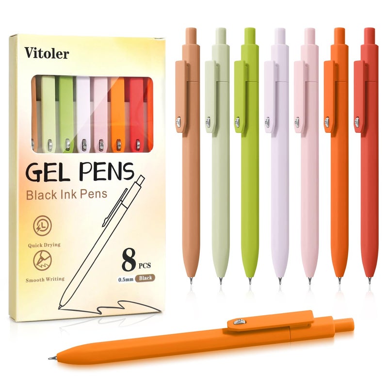 Piochoo Gel Pens, 8 Pcs 0.5mm Black Ink Pens Fine Point Smooth Writing Pens, High-End Series Pens for Journaling Note Taking, Cute Office School Supplies Gifts for Women Men - Image 1