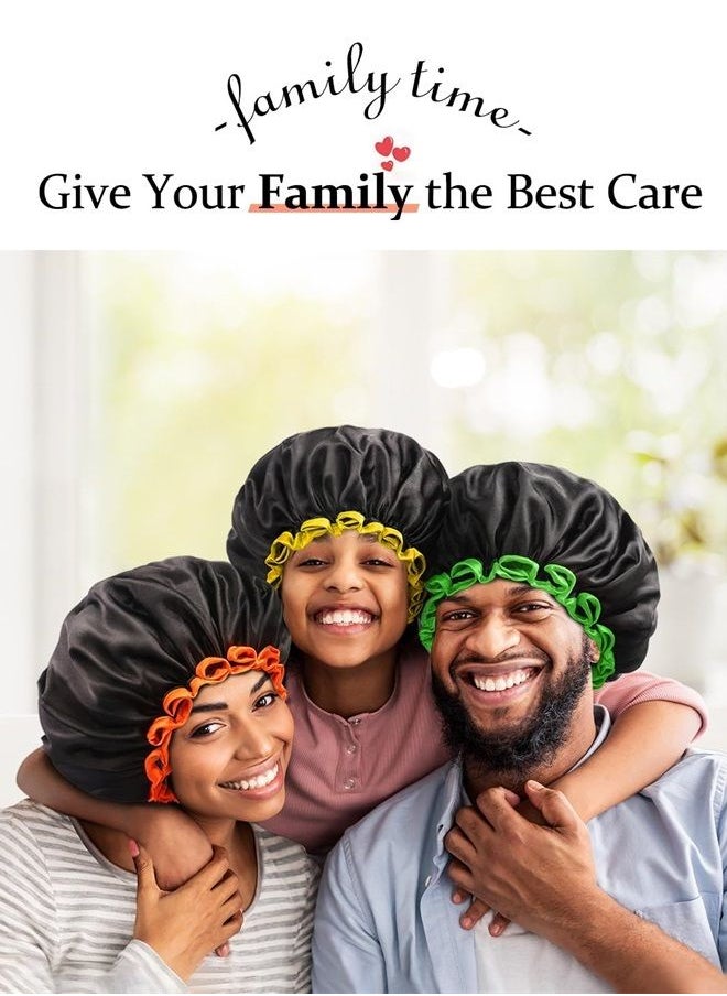 mikimini Black Shower Cap for Women, Men & Girls, 2 Packs Reusable Double Layers Waterproof Bathing Shower Hat with Soft Comfortable PEVA Lining, non-fading, Stretchy Shower Cap  - Image 2