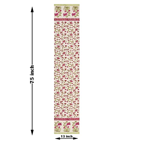 BLOCKS OF INDIA Cotton Hand Block Printed Table Runner for Center/Dining Table (Pink Flower 1) - Image 5