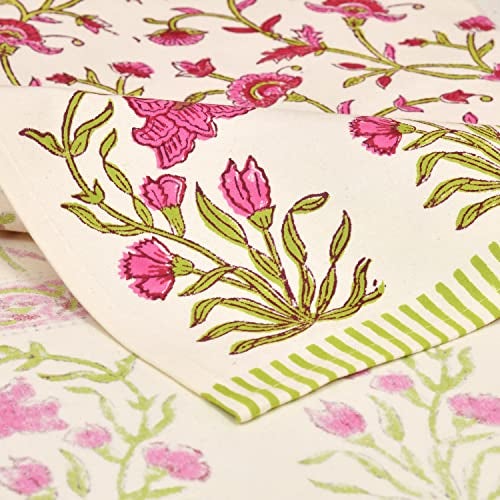 BLOCKS OF INDIA Cotton Hand Block Printed Table Runner for Center/Dining Table (Pink Flower 1) - Image 2