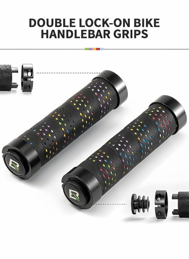 GROIC Bike Handlebar Grips, Double Lock-on Bicycle Grip Handle Bar, Anti-Slip Shock Absorbing  Soft Hand Grip Comfortable Ergonomic  for BMX, Mountain, MTB, Folding Bike  - Image 3