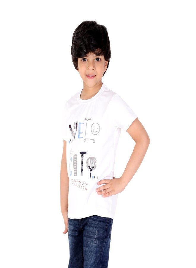 HOPz White Color Cotton Fabric Half Sleeve Regular Fit Printed Kids Baby Boys T-Shirt -6 to 12 Month - Image 1