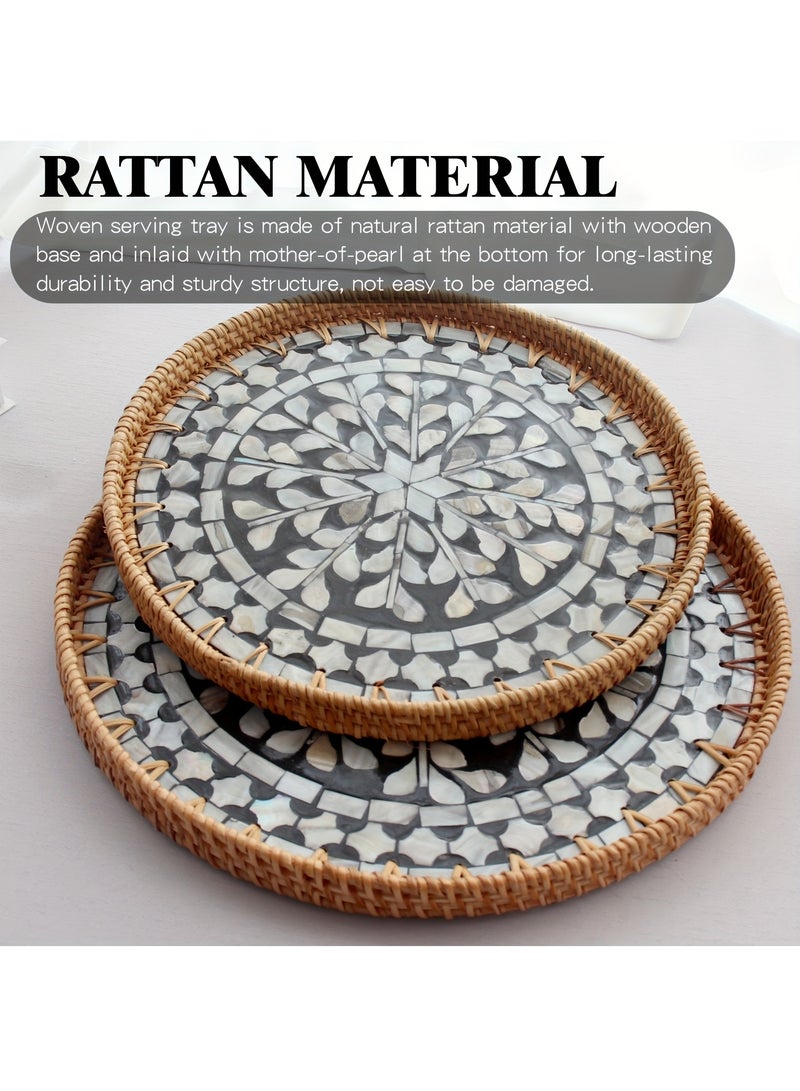 Cozy Nest Handmade Rattan Tray Set of 2 with Mother-of-Pearl Inlay – Round Boho Decorative Trays for Serving, Coffee Table, Wall Art – Colorful Artisan Woven Home Décor (30 cm & 35 cm)  - Image 5