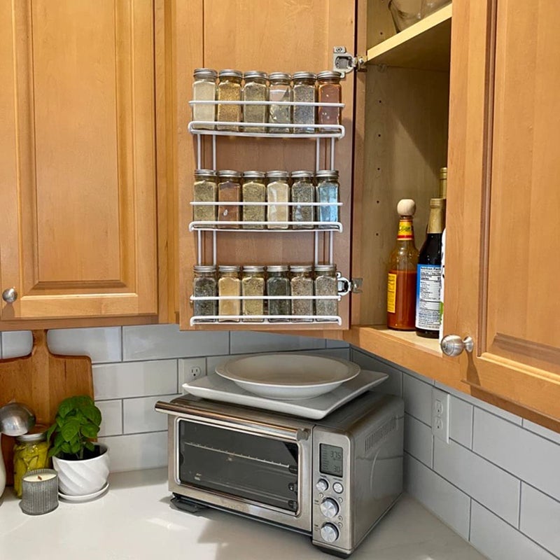 Evelots 3-Tier Spice Rack-Door/Wall Mounted-Sturdy Coated Metal-Up to 18 Bottles - Image 2