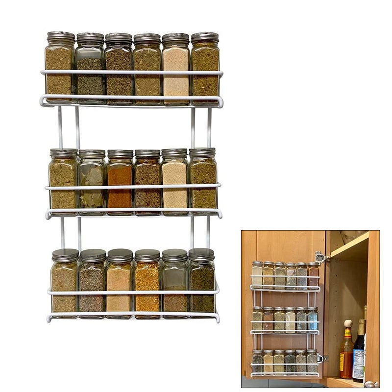 Evelots 3-Tier Spice Rack-Door/Wall Mounted-Sturdy Coated Metal-Up to 18 Bottles - Image 1