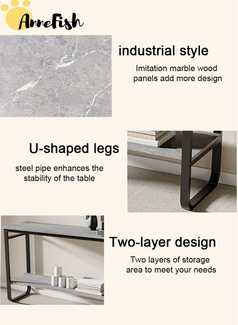 AnneFish 120*40*80cm Console Table Faux Marble 2 Tier Simple Sofa Table Home Coffee Corner Display Entryway Table for Couch Hallway Entrance Living Room - Image 5