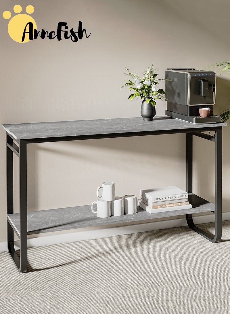 AnneFish 120*40*80cm Console Table Faux Marble 2 Tier Simple Sofa Table Home Coffee Corner Display Entryway Table for Couch Hallway Entrance Living Room - Image 2