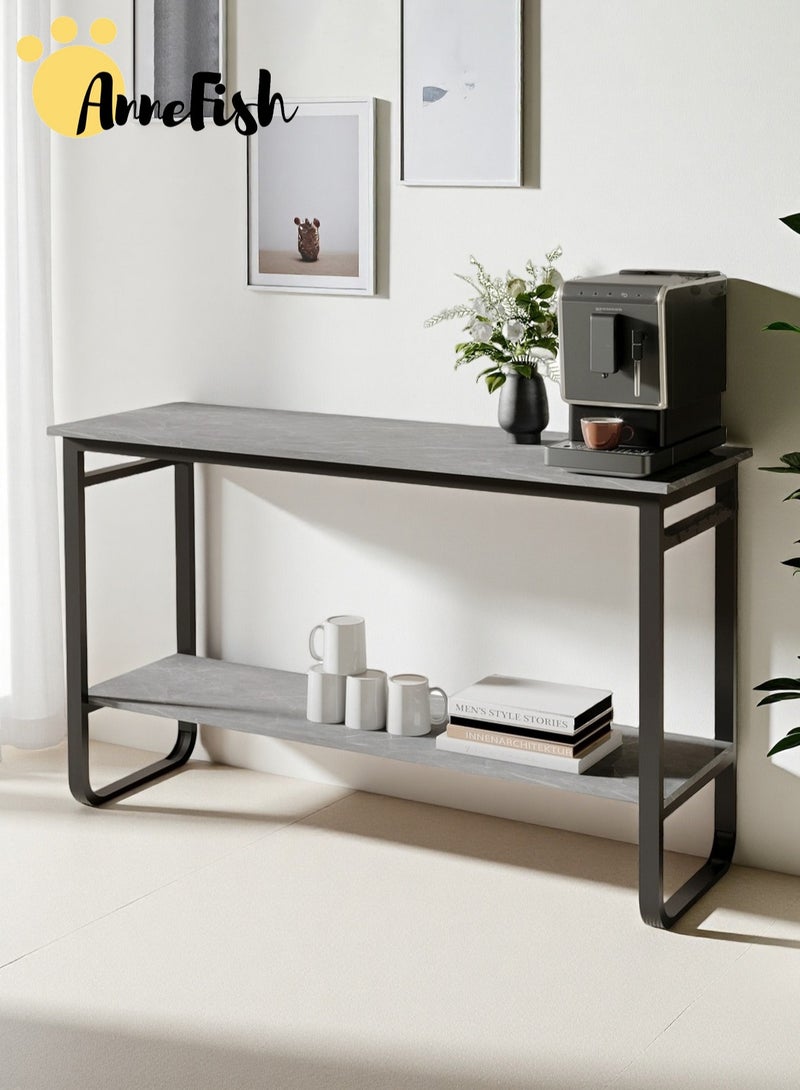 AnneFish 120*40*80cm Console Table Faux Marble 2 Tier Simple Sofa Table Home Coffee Corner Display Entryway Table for Couch Hallway Entrance Living Room - Image 1