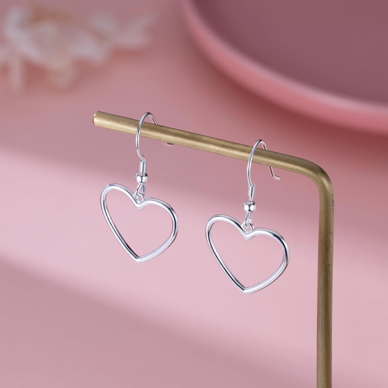 SLUYNZ Solid 925 Sterling Silver 1.8CM Hollow Heart Drop Earrings for Women Teen Girls Sweet Love Dangle Earrings (A-Sterling Silver) - Image 4