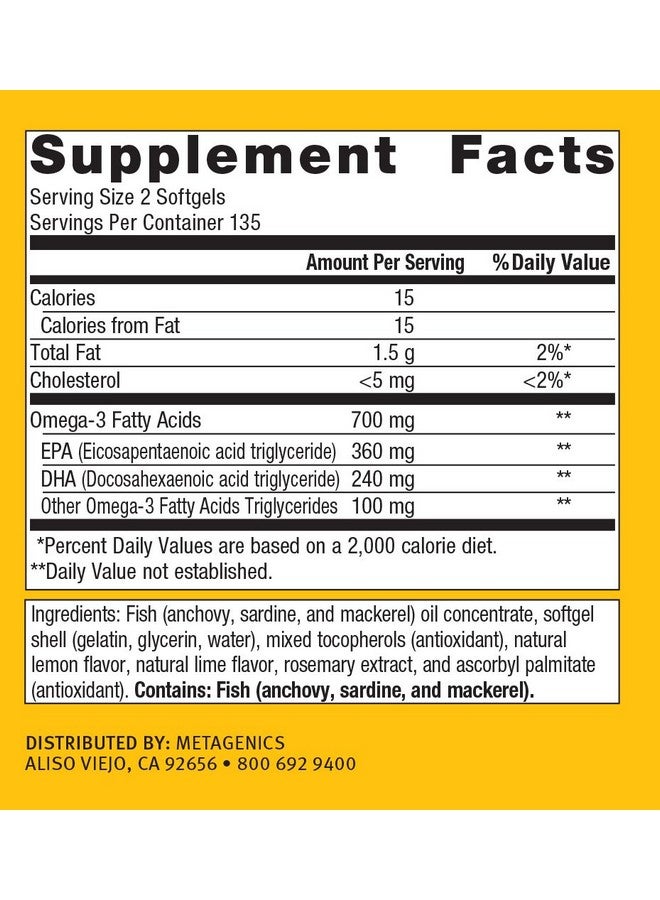 Metagenics Omegagenics Epadha 300Mg Daily Omega 3 Fish Oil Supplement To Support Cardiovascular Musculoskeletal And Immune System Health 270 Softgels - Image 2