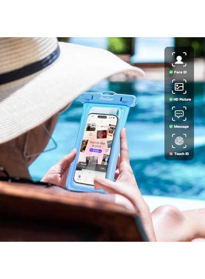 Procases Floating Waterproof Phone Pouch Universal Float Underwater Dry Bag Case For Iphone 13 Pro Max 12 Pro Max 11 Xs Xr 8 7 Plus Galaxy Pixel Up To 7.0" For Beach Swimming 2 Pack Pink Blue - Image 4