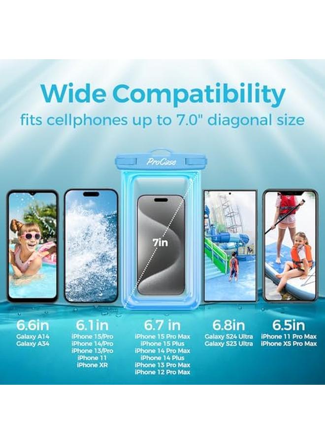 Procases Floating Waterproof Phone Pouch Universal Float Underwater Dry Bag Case For Iphone 13 Pro Max 12 Pro Max 11 Xs Xr 8 7 Plus Galaxy Pixel Up To 7.0" For Beach Swimming 2 Pack Pink Blue - Image 3